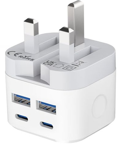 USB C Plug, Multi USB Plug Fast Charge UK Fold Away 2-Port Charing Plug Type C for i Phone, Multiple USBC Wall Charger for iPhone Apple 16e 16 Pro 16 Pro Max 16 Plus 15 14 13 12 11 XR XS, iPad