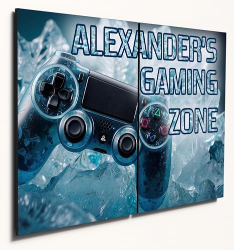 The Plum Penguin Personalised Gaming Zone Wall Art Room Plaque Sign A3 Custom Name Controller Print for Teenage Boys Bedroom, Game Room or Man Cave