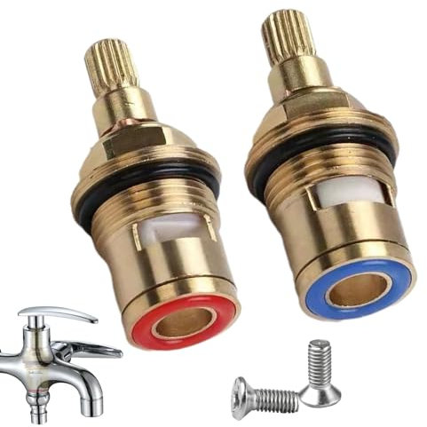 2PCS Mixer Tap Cartridge Replacement Brass Gold Ceramic Tap Cartridge Faucet Valve Quarter Hot & Cold Faucet Tap Glands with Screws for Kitchen Bathroom