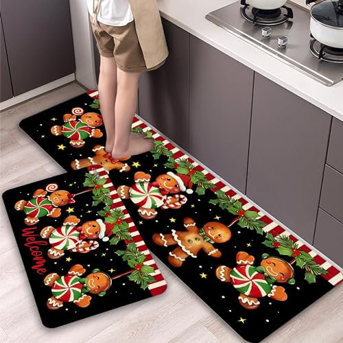 LIBRNTY 2 Piezas Alfombras Cocina,alfombras de Cocina de Navidad,Alfombra de Cocina para Piso,Impermeable para Cocina,Salón,Oficina,Alfombra de Cocina Lavable de Secado rápido,40 * 60cm+40 * 120cm