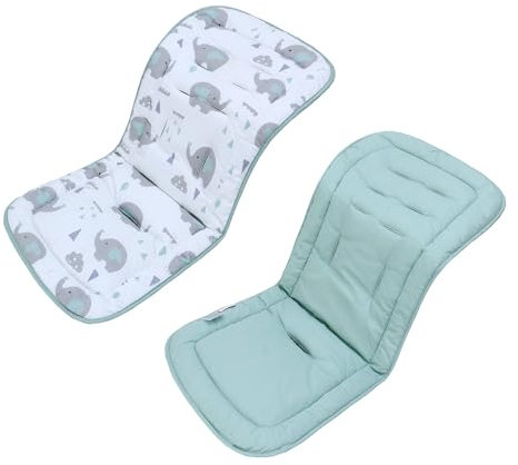 LAT Universal Sitzauflage Kinderwagen, Baumwolle Doppelseitig Verwendbares Sitzeinlage für Kinderwagen, 78x34cm Universal Kinderwagen Einlage für Babyschale Buggy (Elefant+Grün)