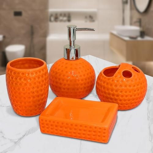 Badezimmer-Zubehör-Set, 4-teiliges Keramik-Badezimmer-Zubehör-Set, Seifenspender, Zahnbürstenhalter, Becher und Seifenschale – moderne Bauernhaus-Waschtischdekoration, Badezimmer-Waschbecken-Sets