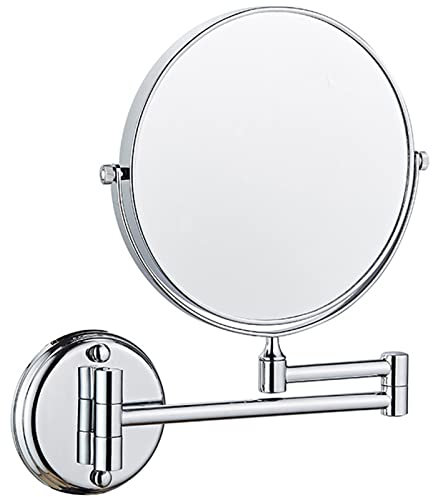 CAFIEDR An der Wand montierter Schminkspiegel, runder, doppelseitiger Rasierspiegel mit Vergrößerung, 8 Zoll, um 360 Grad schwenkbarer, ausziehbarer Kosmetikspiegel für(Silver 10X)
