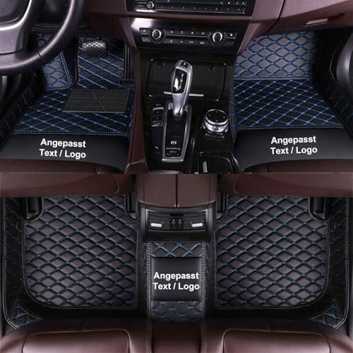 Kenzek Nach Maß Auto FußMatten für SEAT Ateca Arona Ibiza Leon Toledo Tarraco FR, wasserdichte rutschfeste PU Leder voller bedeckter Schutz Advanced Liners Schwarz Blau