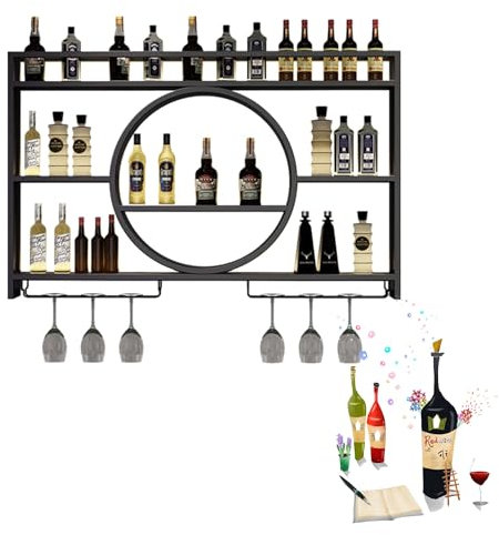 Portabottiglie con Luce Porta Bottiglie di Vino da Parete con Portabicchieri Cantinetta Vino con Porta Bicchieri Sospesi Scaffale da Parete Mensole Cucina Angolo Bar per Casa Sala da pranzo Cucina(120