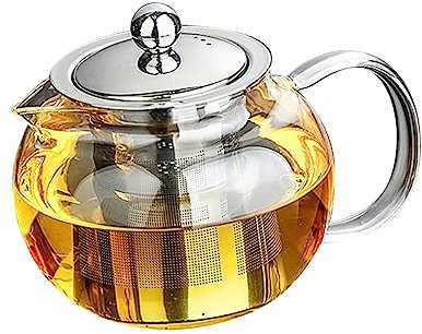 TOPBATHY Glasteekanne Borosilikatglas Hitzebeständig mit Edelstahl Teesieb 1300ml für Heiße und Kalte Getränke Induktionsherd Geeignet