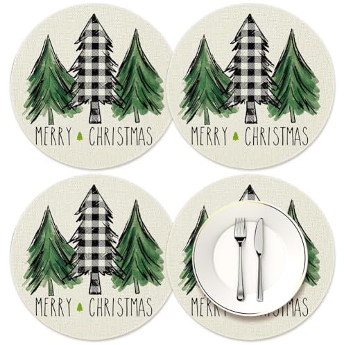 4 Pezzi Tovagliette Natalizie Rotonde,Sottopiatti Natalizi,Tovagliette Lavabili Rotonde,Sottopiatti Natalizi Americane,Lino Tovagliette,Decorazioni Natalizie per La Tavola per Festa Cena (B)