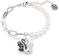 Swarovski Swan Armband, Kristallperle, Schwan, Schwarz, Rhodiniert
