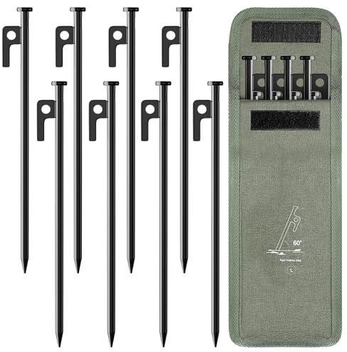 YAOBLUESEA 8PCS Bodenanker 30 cm Zelt-Heringe aus Stahl Erdnägel Stabil Boden Zelt Sturm Erdnägel Camping Zeltheringe Sturmsicher für Camping Wandern Outdoor-Aktivitäten, Schwarz