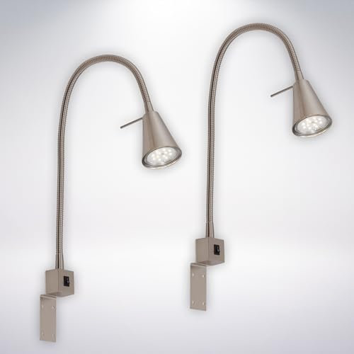 BRILONER - Juego de 2 lámparas LED de lectura con interruptor, orientables, varias posiciones de montaje, aplique de pared interior, lámpara mural, lámpara de cama, 40,3 cm, níquel mate