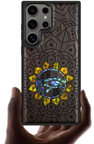 Carveit Hülle für Samsung S25 Ultra(Dunklesholz-Ewiger Horus Mandala)