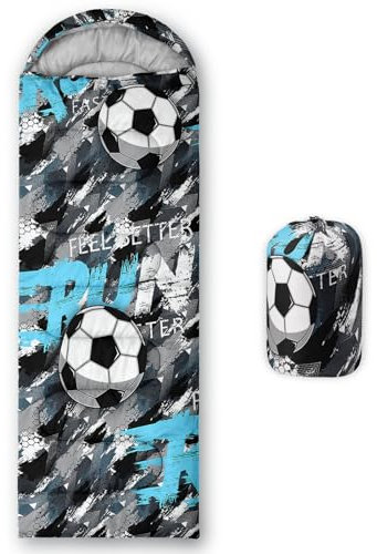 HOSIMA Kids Sleeping Bag for Boys Girls,Football Print-Lightweight Warm Portable Outdoor Indoor-Waterproof Cold Weather Resistant Sleeping Bag for Camping Hiking(Football-c)