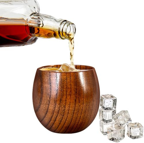 Wooden Bourbon Drinking Glass, Whiskey Tumbler, Bourbon Gifts for Men - Wooden Old Fashioned Glass | Great Whiskey Gifts for Men (round pot belly cup)