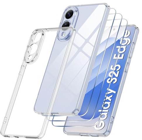 4-in-1 Cover Compatible with Samsung galaxy S25 Edge 5G Phone Case with 3 Pcs Tempered Glass Screen Protector for Galaxy S25 Edge, Slim Fit Soft TPU Shockproof Anti-Scratch Case for Samsung S25 Edge