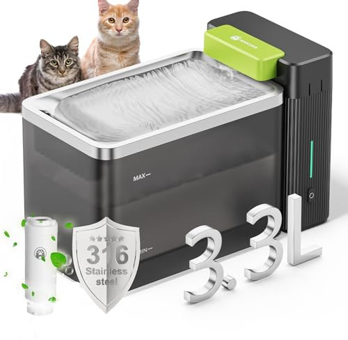 Amicura A3 Lite Trinkbrunnen für Katze mit Ultraﬁltration - 3,3L Großer Tank, SUS316 Edelstahl-Trinkschale, Leise (≤25dB), 100% Wasserdicht Und Stromsicher für Sauberes Trinkwasser (Schwarz)