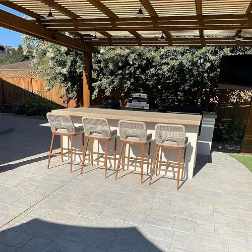 PURPLE LEAF Lot de 4 Tabourets de Bar d'extérieur en Aluminium avec Coussin, Chaise de Bar Jardin Moderne avec Dossier Haut et Repose-Pieds pour Terrasse, Cuisine, Restaurant, Magasin, Bar Stool