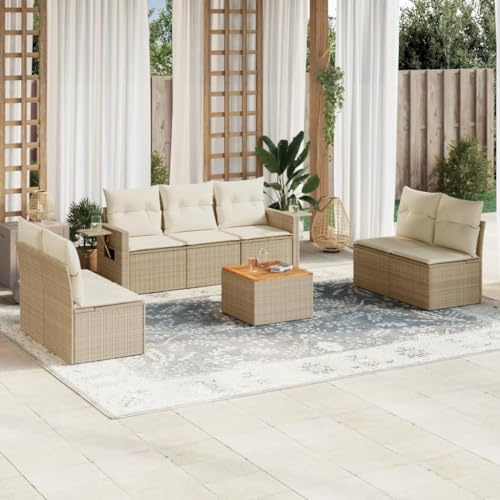 YuuSsea 8-teiliges Gartenmöbel-Set für Terrasse, modulares Outdoor-Sofa aus Polyrattan, langlebige Lounge-Sitzgruppe mit Kissen, Gartentisch und ausziehbaren Ablagen