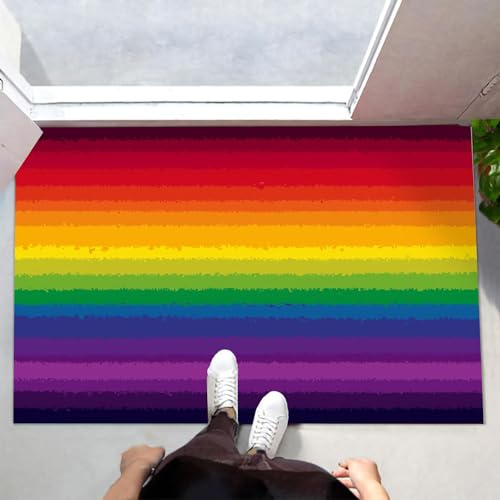 CEDNXOER Gradient Lines Indoor Washable Dirt Trapper Non Slip Entrance Rug, 90x150 cm Absorbent Thin Low Profile Doormat, Multicolor Inside Floor Mat, Rainbow Stripes Carpet for Front Back Door