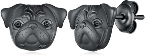 Schwarze Mops-Ohrringe 925 Niedliche Hunde-Ohrstecker Mops-Hundeschmuck Geschenke für Frauen