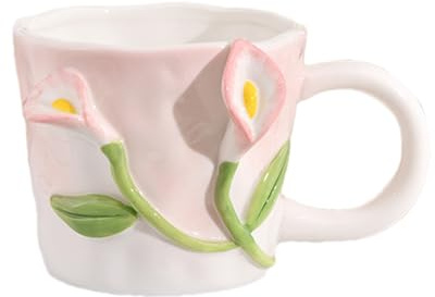3D Flower Ceramic Mug - Handmade Hydrangea Coffee Mug 12oz Artistic Floral Pattern with Design, Multifunctional Handmade Art Design for Hot Drinks | Cute Home, B