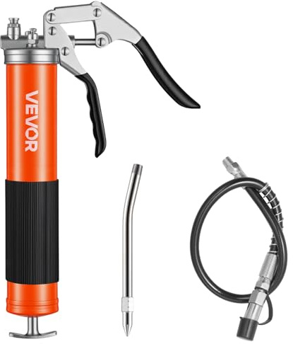 VEVOR Pistolet à Graisse Manuel 551 Bar Pistolet Graisseur à Poignée Capacité 0,4 L pour Machines Automobiles Agricoles Industrielles, Tuyau Flexible 45,7 mm Tube d'Extension Rigide et 1 Buse Pointue