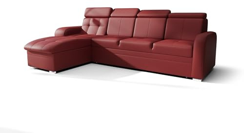 O-Sofa Ecksofa Kongo RBN10, Eckcouch in L-Form mit Schlaffunktion, Farbe: Rot, Kunstleder, Ottomane Links