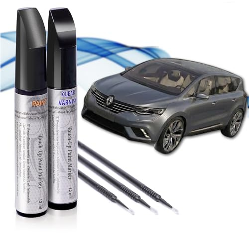 Asturcolor Réparateur de rayures pour voiture, stylo de retouche pour voiture, stylo anti-rayures 2 pièces de peinture de retouche Renault (KNG GRIS CASSIOPEE) avec base + laque.