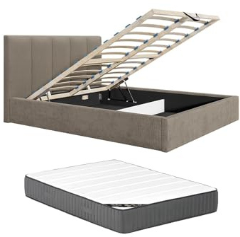 Vente-unique - Bett mit Bettkasten 2 Kilaclo - Polyester - Taupe