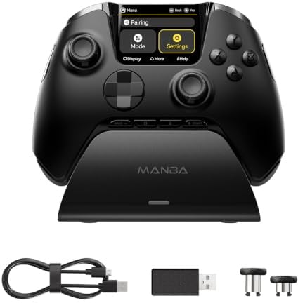 MANBA One V2 Controller Da Gioco Wireless Con Schermo Interattivo (Nero) | Compatibile Con PC/Switch/iOS/Android, Stick E Grilletti Hall Effect, LED, Pulsanti Macro, Batteria 1800mAh, Base Di Ricarica