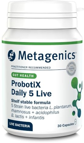 Metagenics ProbotiX Daily 5 Live Bacteria - Travel Friendly Supplement - Multi-Strain Formula - 30 Capsules | Multi-strain vegetarian formula with five billion live bacteria per capsule to support active everyday digestion