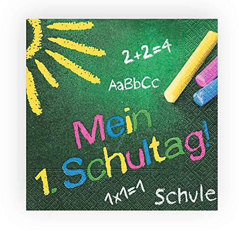 Servietten Schulanfang 20 Servietten, farbige Schultafel, Schule, Schulanfang, 33 cm x 33 cm