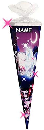 alles-meine.de GmbH mit 3-D Effekt - Glitzer ! Schultüte - Einhorn - Unicorn - Pferde - 85 cm - eckig - incl. Name - Tüll Abschluß - Zuckertüte - mit/ohne Kunststoff Sp..