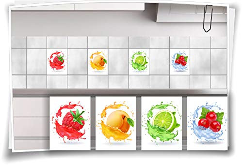 Medianlux Fliesenaufkleber Früchte Obst Zitrone Pfirsich Himbeere Aufkleber Fliesen Kachel Dekor Küche Bad WC, 15x20cm