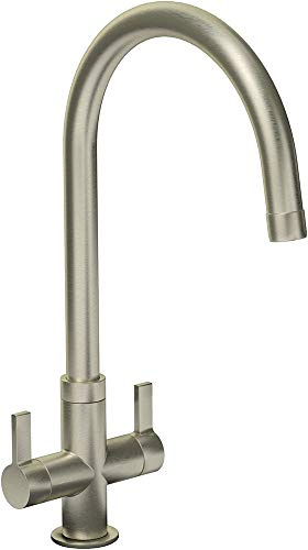 Modern Dual Handle Monobloc Kitchen Sink Mixer Tap Brushed Nickel