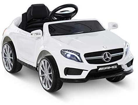 HOMCOM Voiture électrique Enfants sous Licence Mercedes Benz GLA AMG, véhicule électrique 3 Ans avec télécommande 2,4 GHz, MP3 USB, lumières et Sons, Ouverture de Portes, Blanc