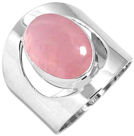 Jeweloporium Rose Quartz rose Bague en argent 925 pour femme Pierre Précieuse Cocktail Bague en argent Taille 50 Noël - Cadeau victorien Bijoux
