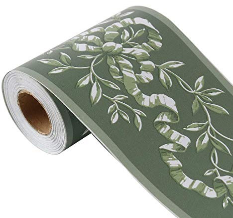 Wall Paper Border Selbstklebendes Wall Stick, PVC Floor Borders für Kitchen Bathroom Wall Decor Paper, Branch Muster Green, 32.8 Zoll