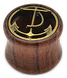 BlackAmazement Plug Flesh Tunnel Inlay Piercing Holz Anker Anchor Seefahrer Maritim 08mm - 20mm braun Damen Herren (Ø 14mm - 1 Stück)