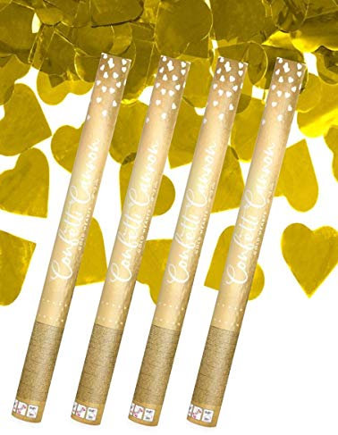 4x XXL (60 cm) Partykanone Partypopper Streamer ®Auto-schmuck (Herze gold)