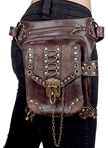 YOUCAI PU Leder Vintage Schultertasche, Steampunk Punk Handtasche, Taille Packs Bag, Hüfttasche Beintasche Reisen Klettern Schenkel Wanderrucksäcke Tasche,Braun,Einheitsgröße