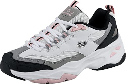 Skechers D'lites 4.0 Fresh Diva, Sneaker Donna, White Leather Mesh Black Pink Trim, 38 EU