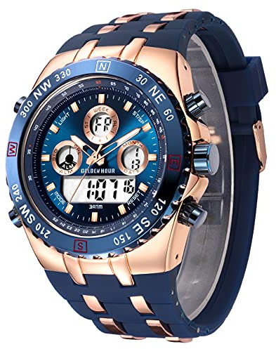 Montre de sport militaire numérique étanche pour homme avec date, alarme, luminosité, chronomètre, montre Big Army pour hommes volumineux, or rose, bleu, Militaire