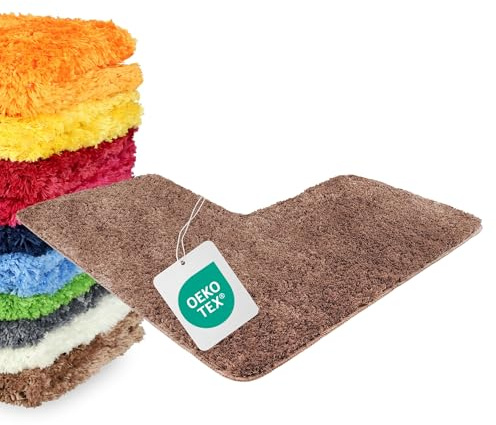 WohnDirect Eckbadematte 100x100cm Braun | Ideal für Eckduschen, 4 cm Florhöhe, erstklassige Verarbeitung, vielseitig einsetzbar, praktischer Alltagshelfer
