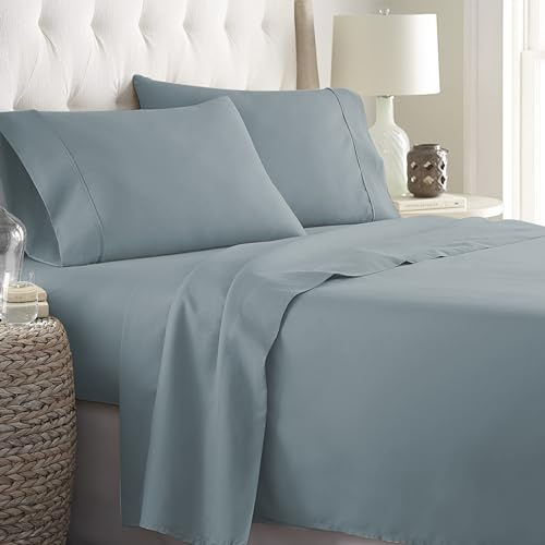 Danjor Linens Bed Sheet Set Queen Size for Hot Sleepers, Hotel Premium Sheets with 4 Pillowcases, Lightweight Brushed Microfiber Deep Pockets, Breathable Cooling 6 Piece Bedding Sets, Spa Blue