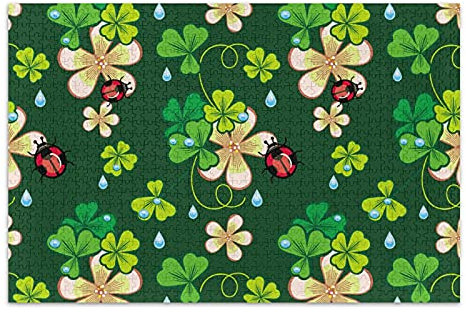 Linomo 1000 Pieces Jigsaw Puzzles for Adults Kids, Green St Patrick's Day Shamrock Jigsaw Puzzle Educational Games Home Decoration
