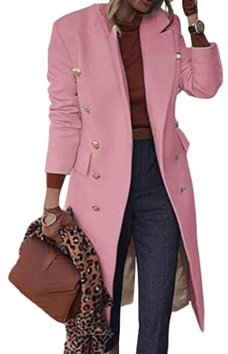 Onsoyours Veste en Laine Femme Revers Trench Coupe-Vent Manteau Long Parka Blouson Élégant À Manches Longues Couleur Unie Cardigan Coupe Ajustée Blazer Outwear Coat A Rose M