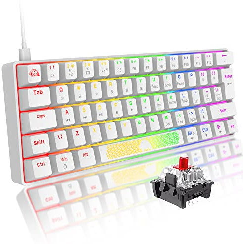 Portable 60% Mechanical Gaming Keyboard Type C Wired 62 Keys LED USB Waterproof Mini Keyboard 20 Chroma RGB Backlight Anti-ghosting Keys+Extra Keycaps for Computer/PC/Laptop/MAC