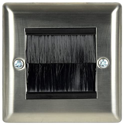 fiXte Single Gang Brushed Steel Wallplate UK Type Cable Tidy Wall Outlet Black Brushes (1)