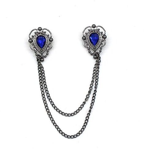 Froiny Broche Bleue Collier en Alliage Collier Vintage Crystal Costume Pin avec Chaîne pour Hommes Femmes Costume Accessoires