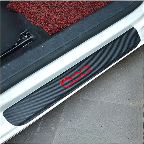 CWWHY 4pcs Car Outer Door Sill Protector Kick Plates for Fi-at 500, Carbon Fiber Auto Accessories Scuff Guard Threshold Cover Pedal, Sticker Trim Non-Slip, Red